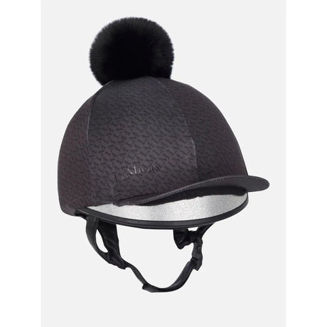 Equestrian riding helmet with black pom-pom, Lemieux Faith Hat Silk Cinder