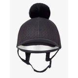 Equestrian riding helmet with black quilted cover and pom-pom, Lemieux Faith Hat Silk