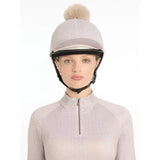 Light gray felt lemieux faith hat with fluffy beige pom-pom faith hat silk style riding helmet