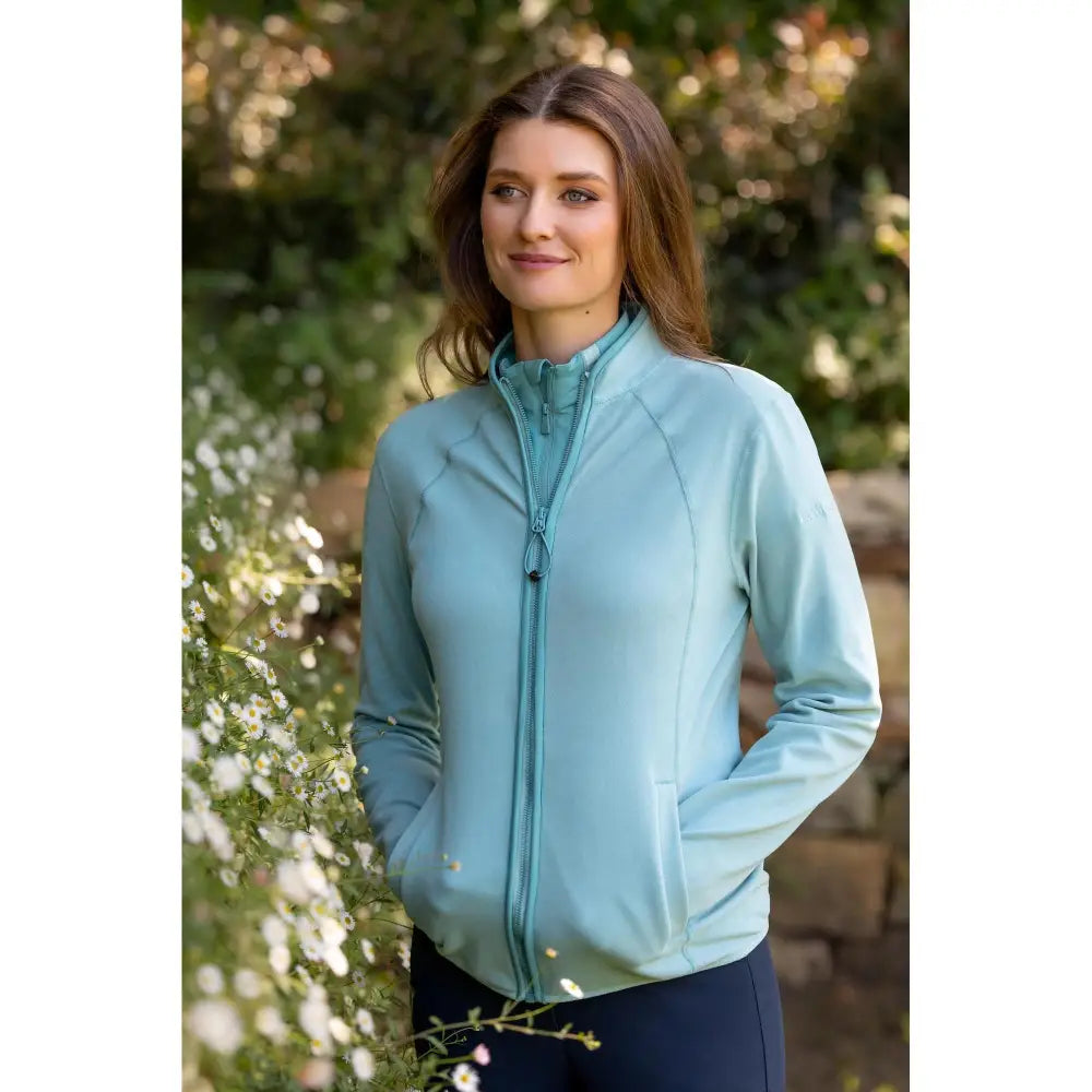 Light blue lemieux faye fleece zip athletic jacket with subtle texture and matching zipper pull for active wear