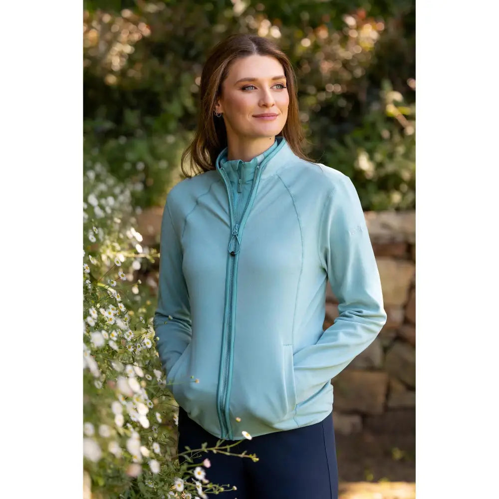 Light blue lemieux faye fleece zip athletic jacket with high collar and subtle seam detailing