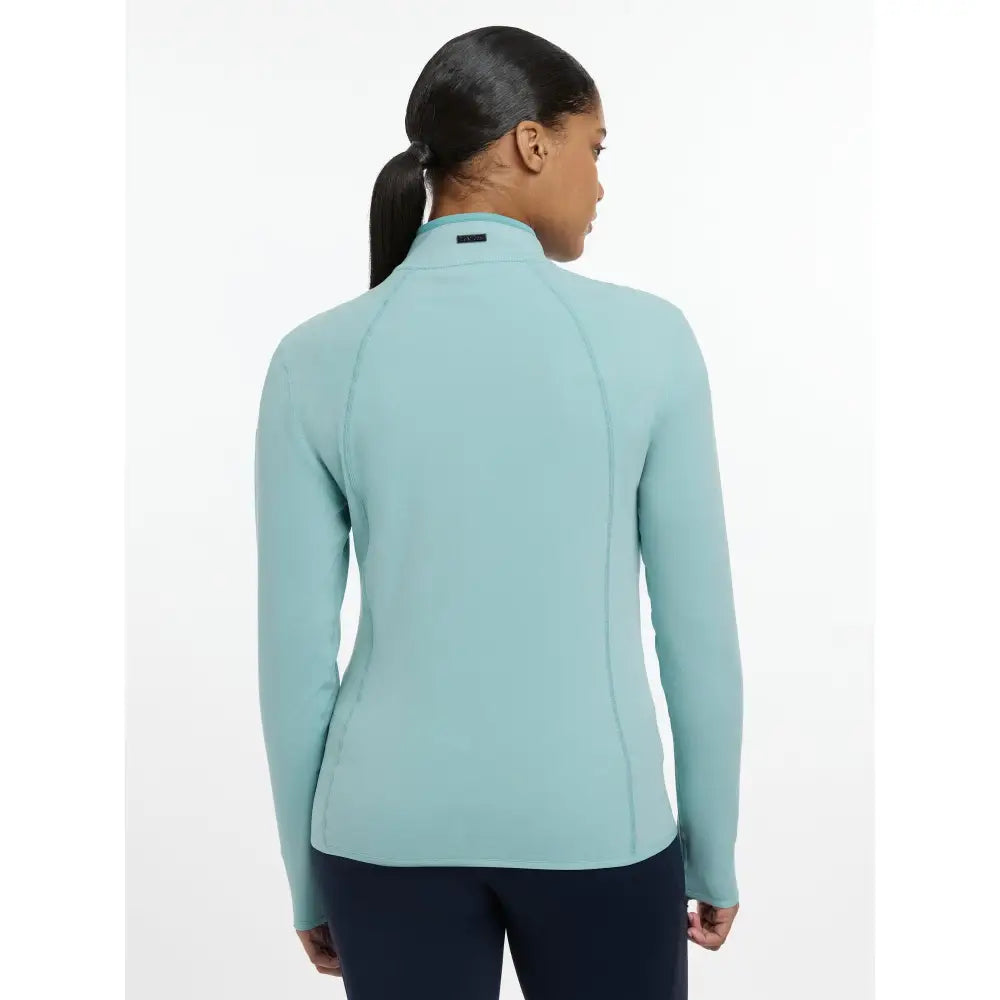 A light blue lemieux faye fleece zip through jacket with long sleeves high collar and subtle seam detailing