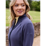Navy blue lemieux faye fleece zip jacket in dusk blue with subtle texture and small embroidered logo on left sleeve