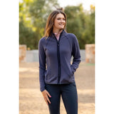 Navy blue lemieux faye fleece zip jacket with long sleeves and front pockets in dusk blue for athletic wear