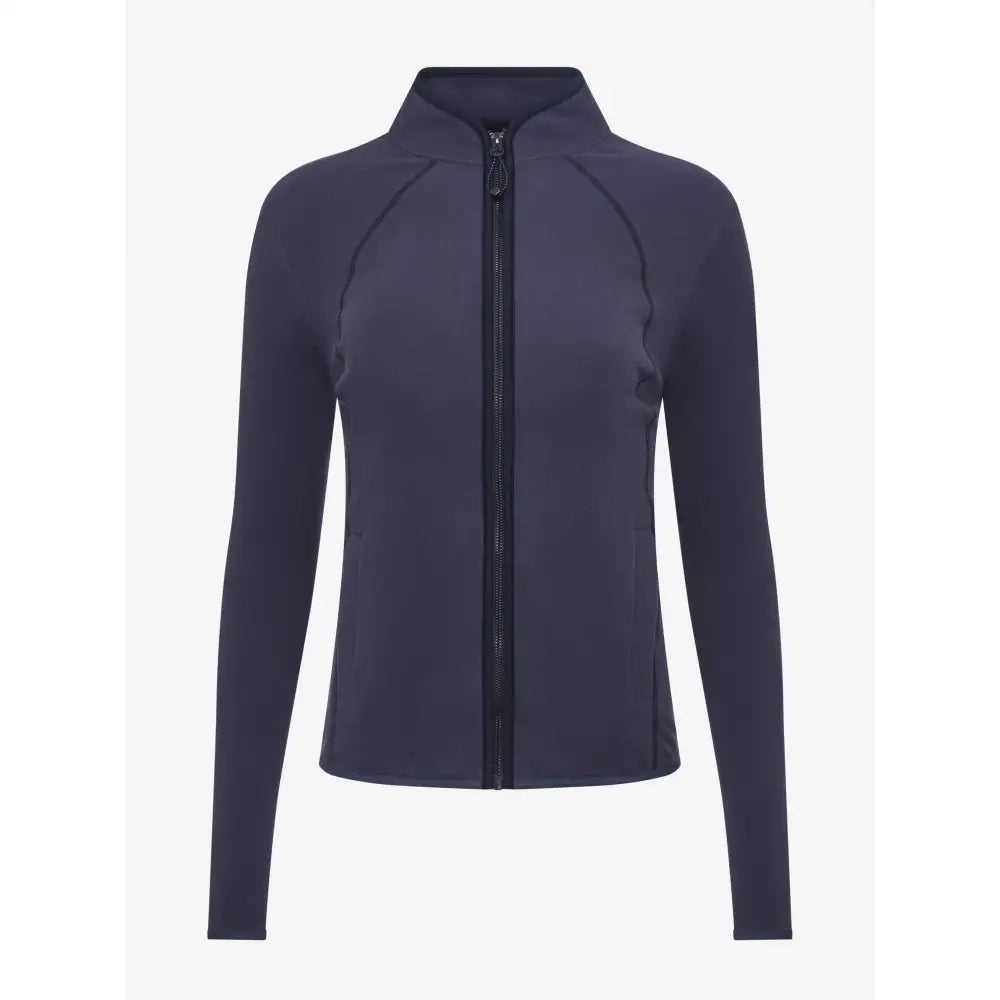 A sleek navy blue lemieux faye fleece zip jacket with high collar and subtle seams in dusk blue