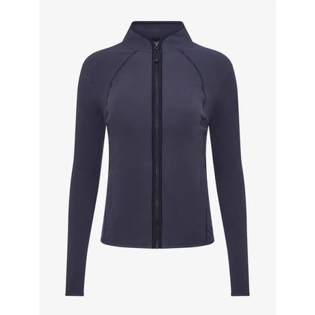 A sleek navy blue lemieux faye fleece zip jacket with high collar and subtle seams in dusk blue
