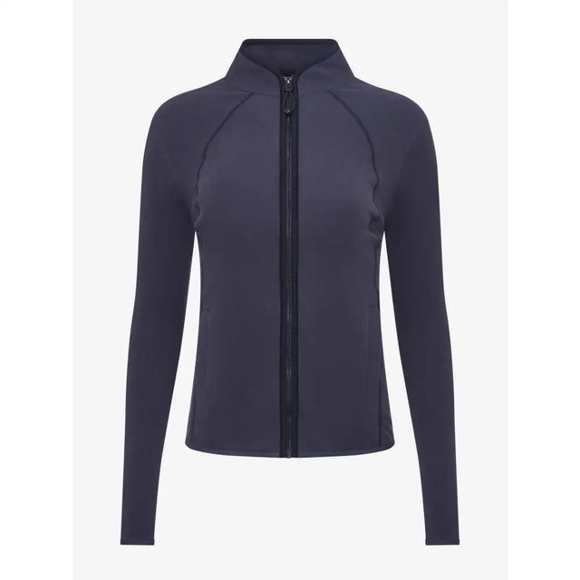 A sleek navy blue lemieux faye fleece zip jacket with high collar and subtle seams in dusk blue