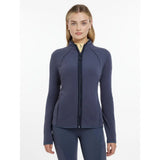 Navy blue lemieux faye fleece zip jacket with subtle seams and sleek form fitting design in dusk blue color