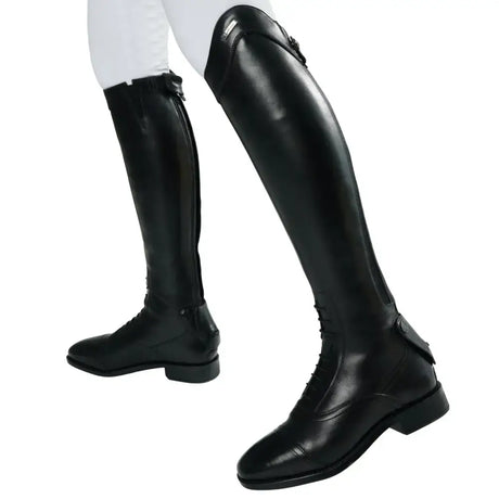 Black lemieux field riding boots in premium leather with elastic calf gussets and a sleek glossy finish