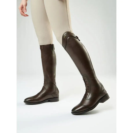 Lemieux field riding boots in brown premium leather with durable ykk zip and classic lace-up design