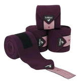 Purple lemieux fig classic polo bandages set of 4 with pink and black accents luxury lemieux fleece wraps