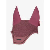 A mauve lemieux finesse fly ear bonnet with knitted mesh center and smooth fabric flaps featuring lemieux tag
