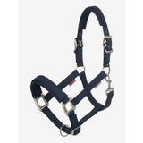 Navy blue leather lemieux finesse headcollar with silver buckles and hardware perfect for horse riding gear
