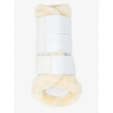 White lemieux fleece edged mesh brushing boot with cream fleece lining and adjustable straps for hoof protection