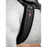 Black lemieux fleece lined anatomic girth with plush fleece lining and subtle striped detailing in black black