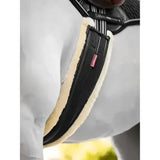 Black leather lemieux fleece lined anatomic girth black natural with cream fleece lining and red brand tag