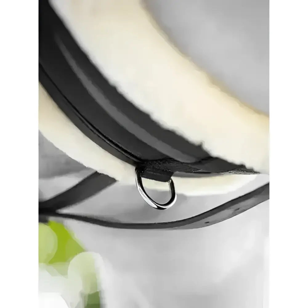 Lemieux fleece lined anatomic girth black with cream fleece lined natural sheepskin and silver d-ring buckle