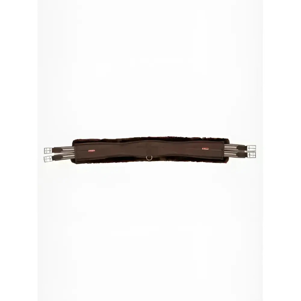 Brown leather lemieux fleece lined anatomic girth brown with plush dark brown faux fur trim and silver buckles