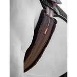 Brown plush-lined lemieux fleece lined anatomic girth brown with subtle woven texture and small red brand tag