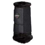 Black lemieux fleece lined brushing boots with plush fur lining and textured leather straps for great fit