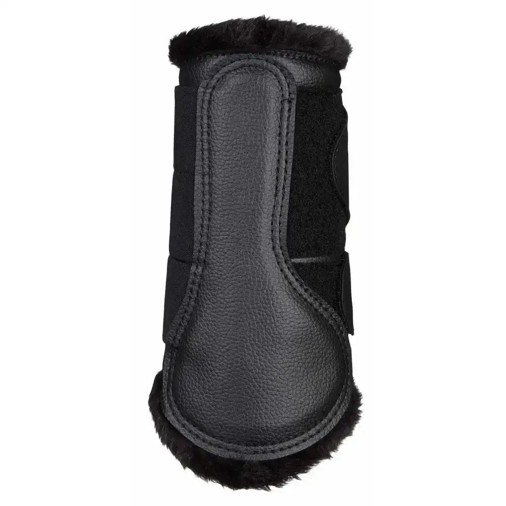 Black leather lemieux fleece lined brushing boots with plush black fur lining and reinforced stitching for protection