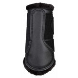 Black leather lemieux fleece lined brushing boots with plush black fur lining and reinforced stitching for protection