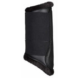 Black leather lemieux fleece lined brushing boots with plush black fur trim for a comfy fit and protection