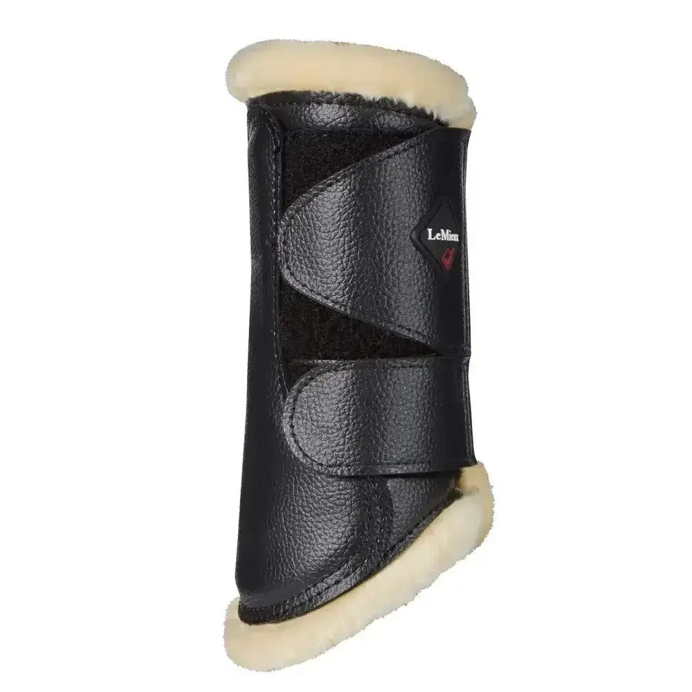 Black leather lemieux fleece lined brushing boots with cream natural sheepskin lining for a natural beautifully fitting feel
