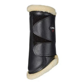 Black leather lemieux fleece lined brushing boots with cream natural sheepskin lining for a natural beautifully fitting feel