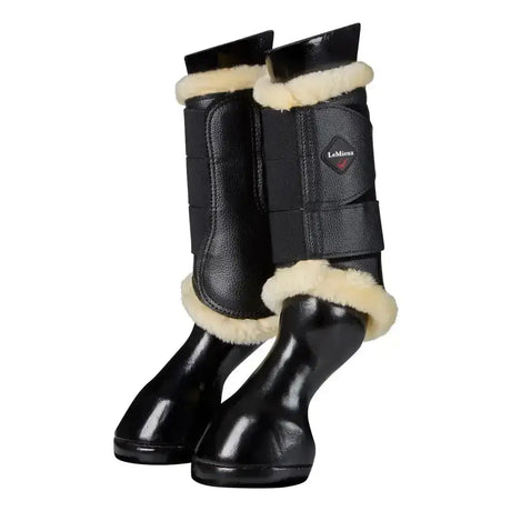 Black lemieux fleece lined brushing boots with cream fleece lining natural beautifully fitting and diamond patch