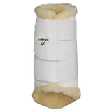 White lemieux fleece lined brushing boots with plush cream fleece lining and adjustable straps for a beautiful fit