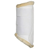 White leather lemieux fleece lined brushing boots with cream fleece lining perfect for a snug fit