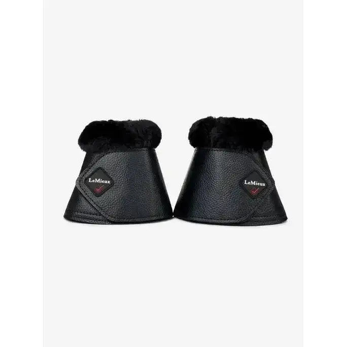 Black leather lemieux fleece wrapround reach boots black with plush fur lining and diamond logo patch