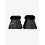 Black leather lemieux fleece wrapround reach boots black with plush fur lining and diamond logo patch