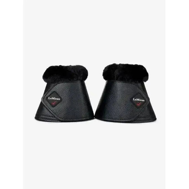 Black leather lemieux fleece wrapround reach boots black with plush fur lining and diamond logo patch