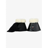 Black lemieux fleece wrapround reach boots with cream fleece lining and faux leather overreach patch