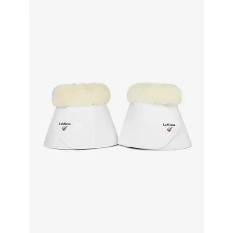 White lemieux fleece wrapround faux leather overreach boots with cream fleece lining for extra comfort