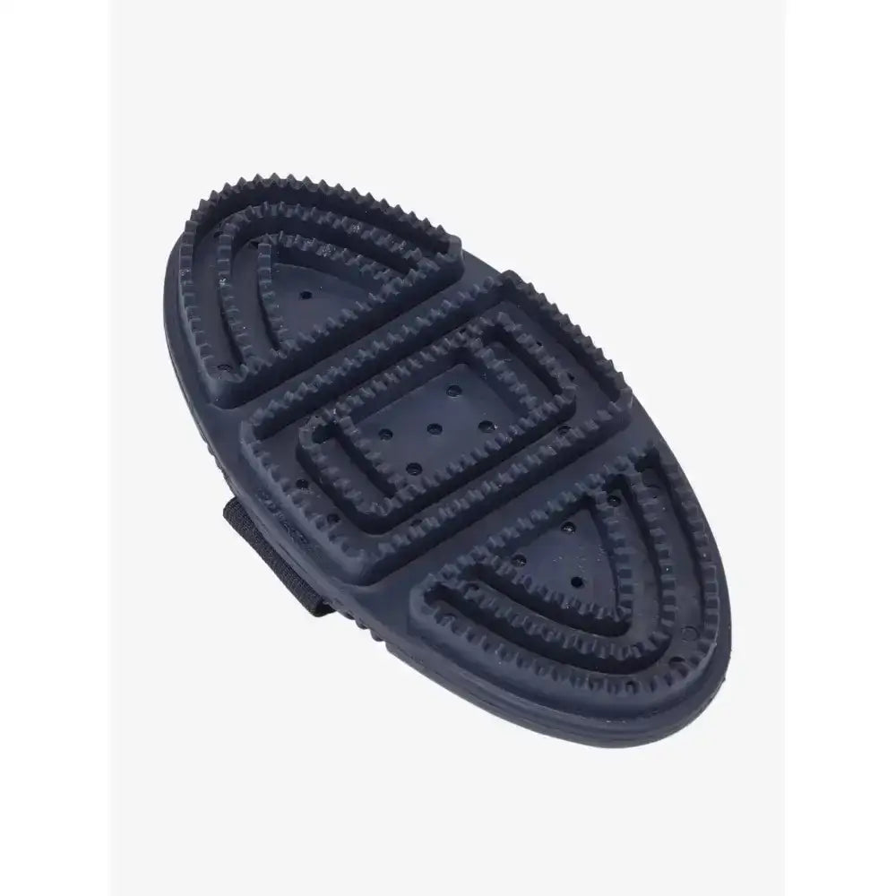 Black rubber lemieux flexi curry comb navy with textured ridged surface and triangular pattern for horse grooming