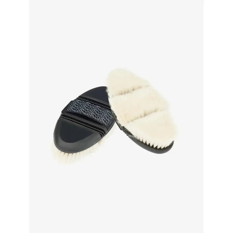 Lemieux flexi goat hair body brush black with textured grip and soft white goat hair bristles for smooth grooming