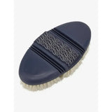 Navy lemieux flexi goat hair body brush with white bristles and repeating lemieux logo on the handle