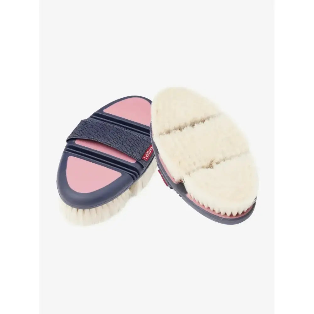 Navy blue and pink lemieux flexi goat hair body brush peony with cream natural bristles for grooming horses