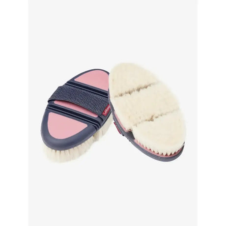 Navy blue and pink lemieux flexi goat hair body brush peony with cream natural bristles for grooming horses