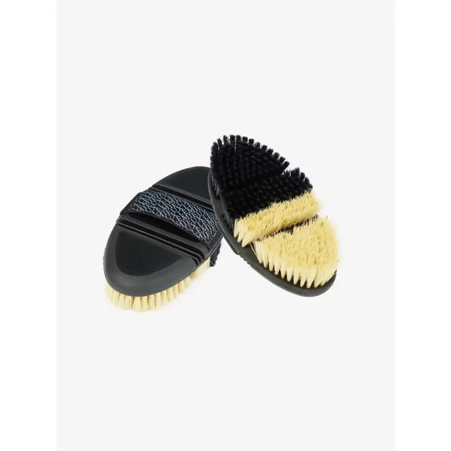 Lemieux flexi half black and beige reversible body brush with textured grip handle for easy grooming