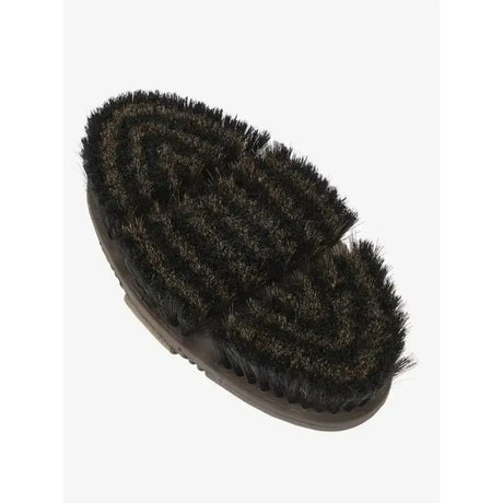 Lemieux flexi horse hair body brush with black bristles and dark brown oval walnut handle for gentle grooming