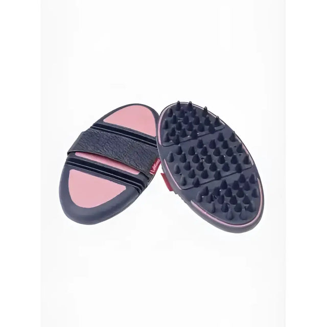 Lemieux flexi massage brush peony in black and pink with textured rubber grip and flexible strap for easy handling