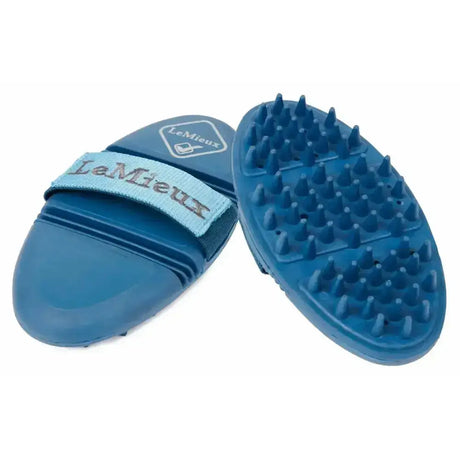 Blue lemieux flexi massage comb with soft rubber nodules and adjustable strap for pet grooming marine color