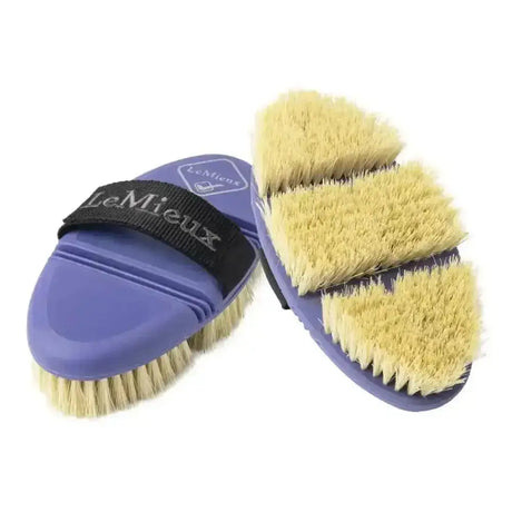 Purple lemieux flexi scrubbing brush bluebell with natural bristles and black strap for easy grooming