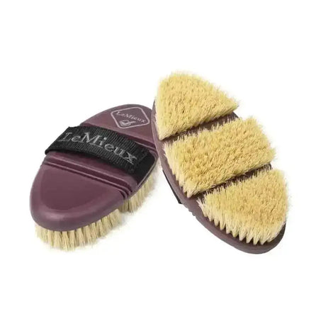 Purple lemieux flexi scrubbing brush with natural courser bristles and black strap for easy handling