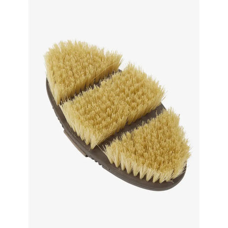 Brown lemieux flexi scrubbing brush walnut with three natural tan bristle sections for exfoliation and massage