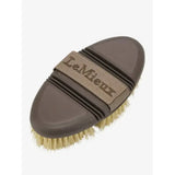 Brown lemieux flexi scrubbing brush walnut with natural bristles and textured grip strap for easy horse grooming